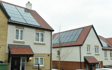 New build homes with solar panels on their roof