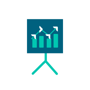 Icon showing bar charts on a stand