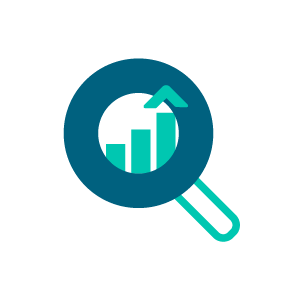 Icon of a magnifying glass with a bar chart inside