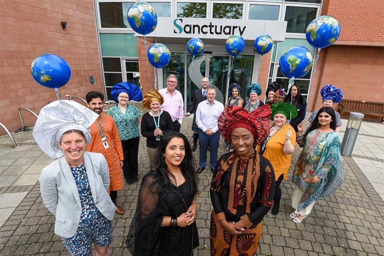 Staff gathered at Sanctuary’s Worcester offices to celebrate Cultural Diversity Day