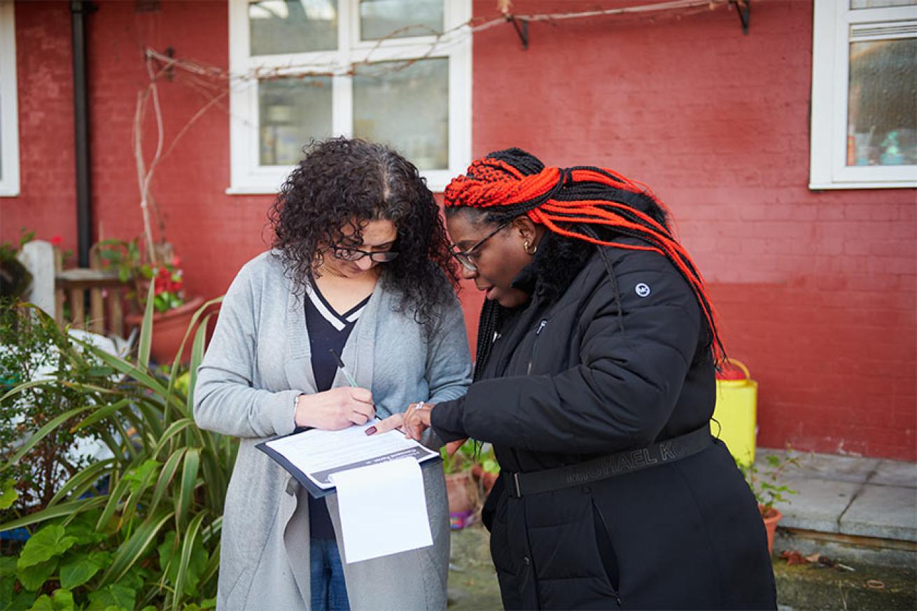 Sanctuary Housing Officer gathering feedback from a resident