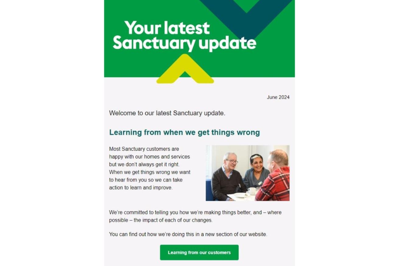 Example of a Sanctuary customer newsletter