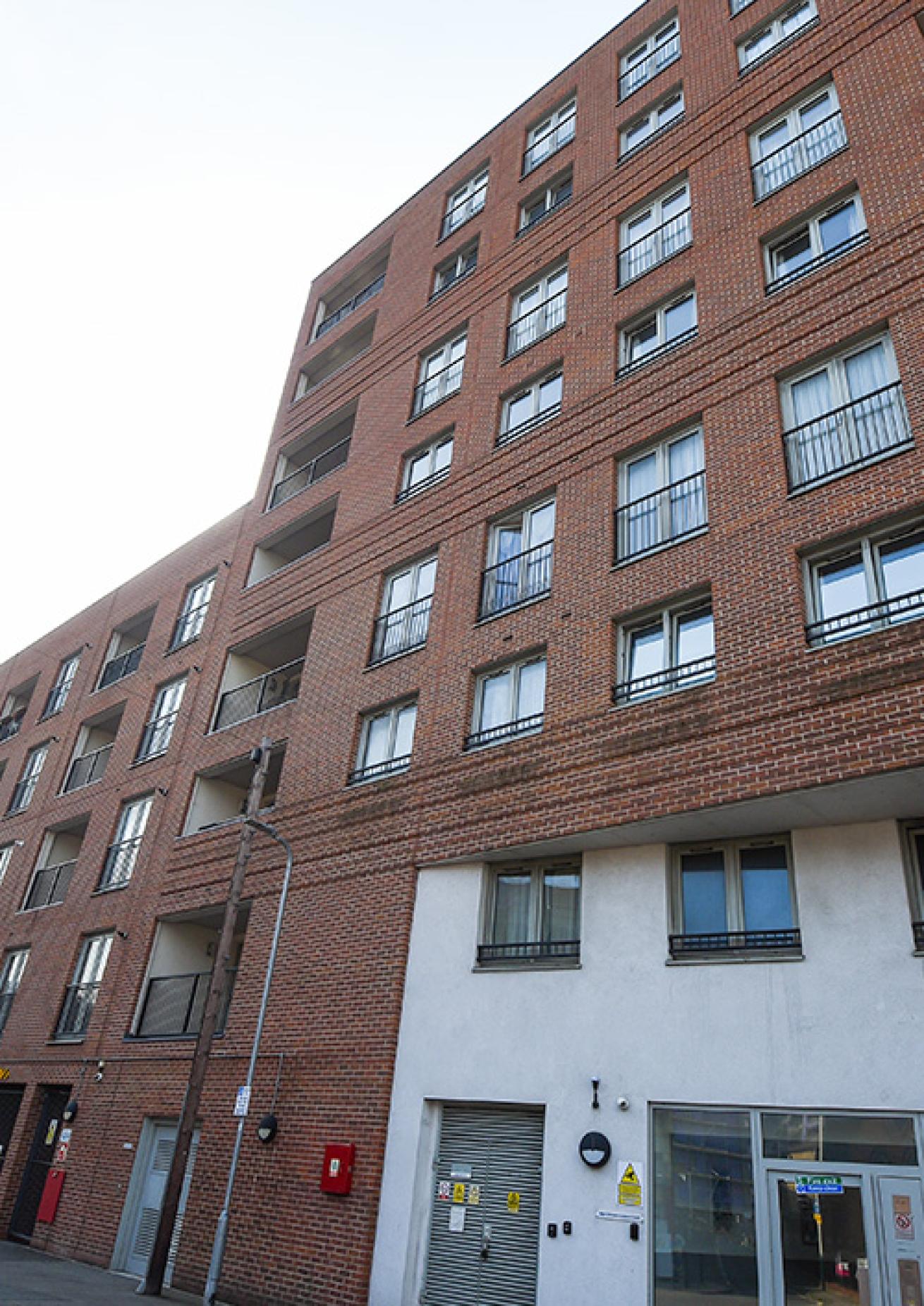 Exterior image of the high-rise apartments of Leyland Court.