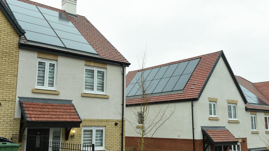 New build homes with solar panels on their roof